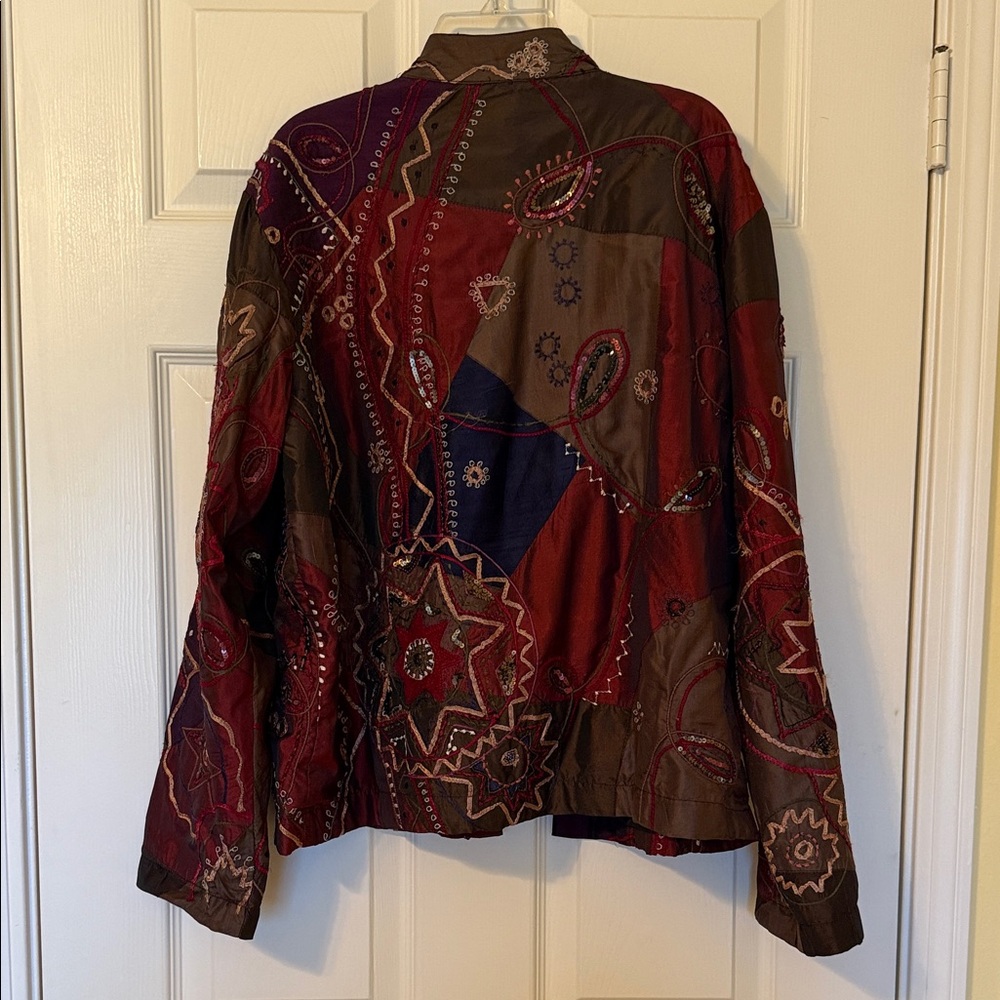 Patchwork Embroidered Jacket - Red, Purple, Brown - image 2